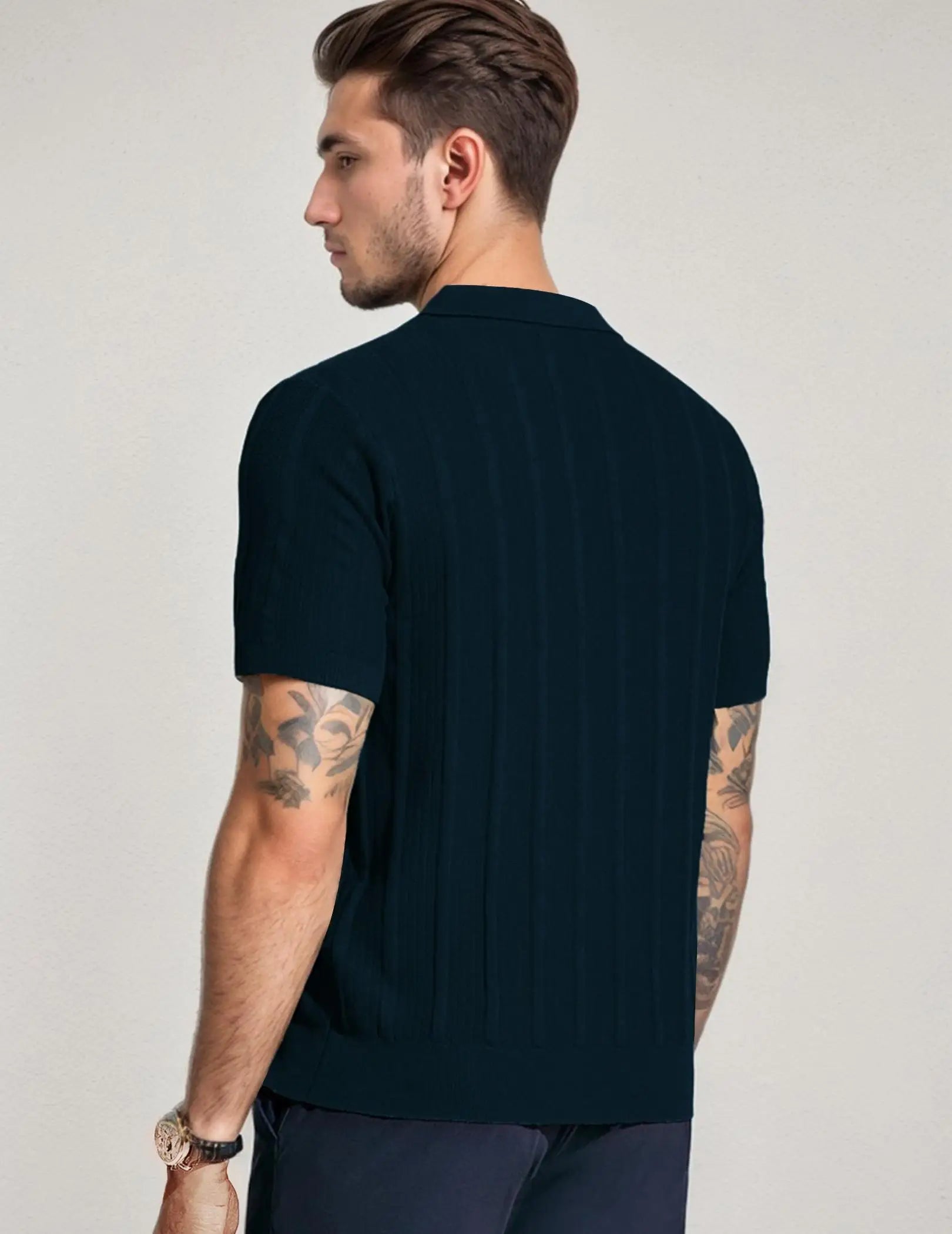 Men’s Long-Sleeve Textured Polo Shirt – Casual & Refined