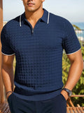 Men’s Knitted Half-Zip Sweater – Short Sleeve, Lapel Collar