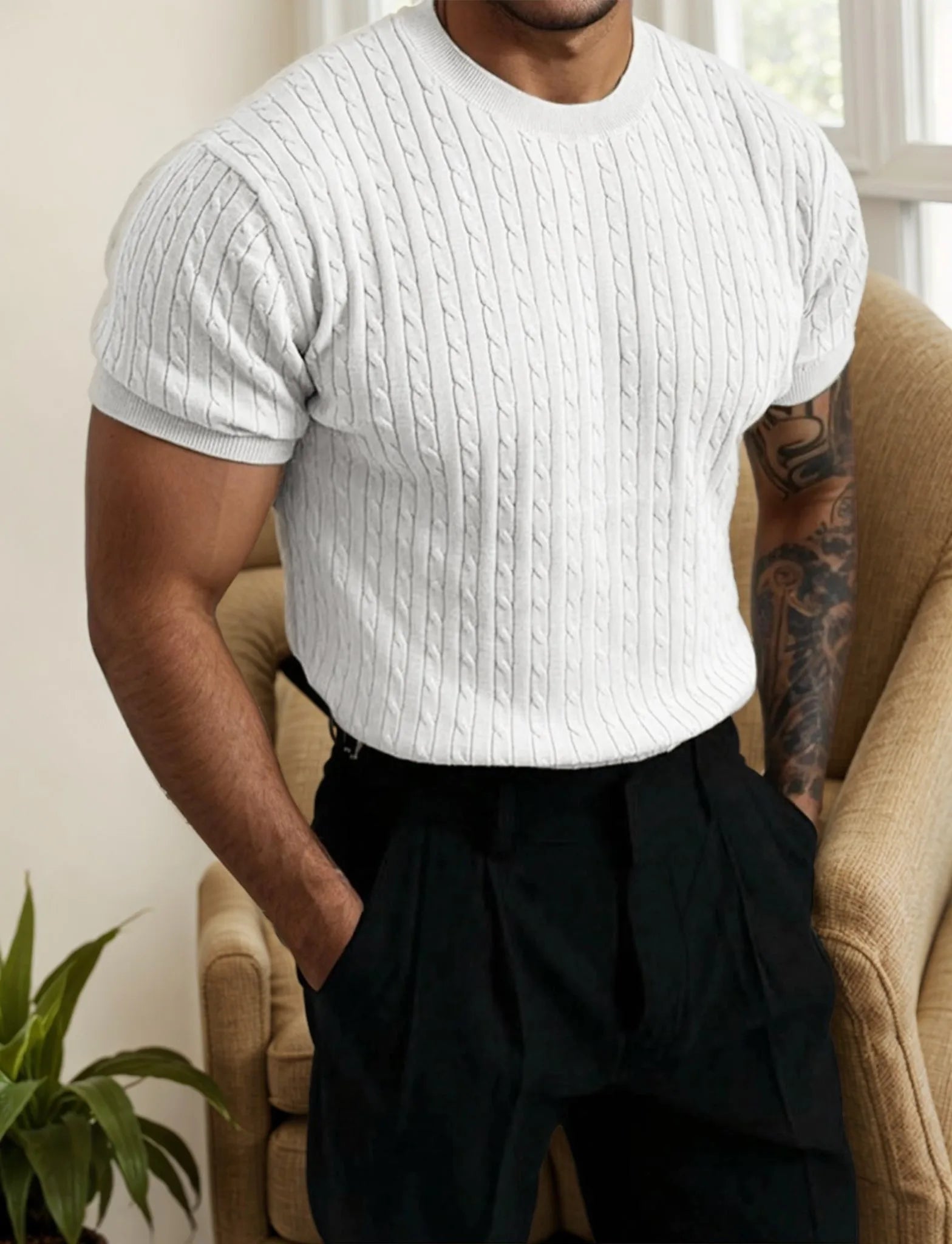 Men’s Short-Sleeve Crewneck Knit Pullover