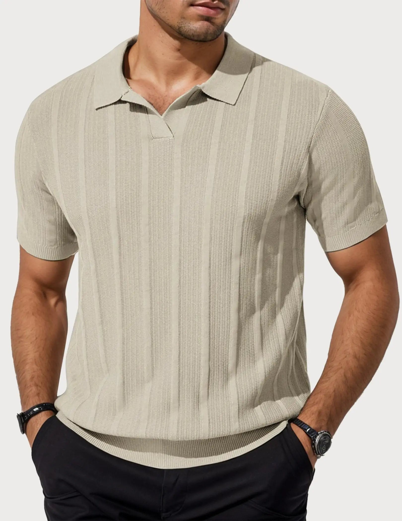 Men’s Long-Sleeve Textured Polo Shirt – Casual & Refined