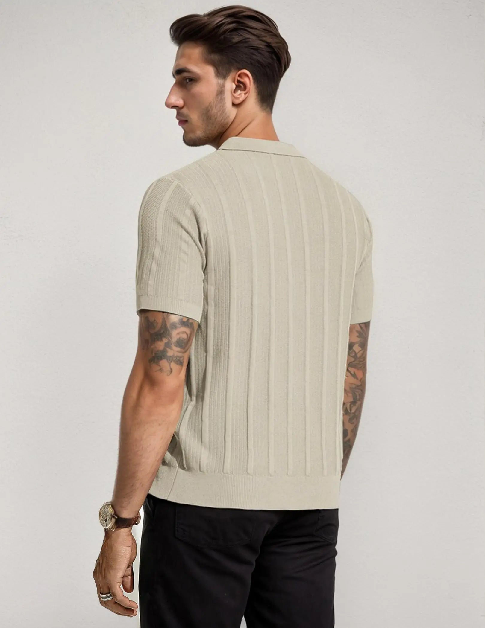 Men’s Long-Sleeve Textured Polo Shirt – Casual & Refined