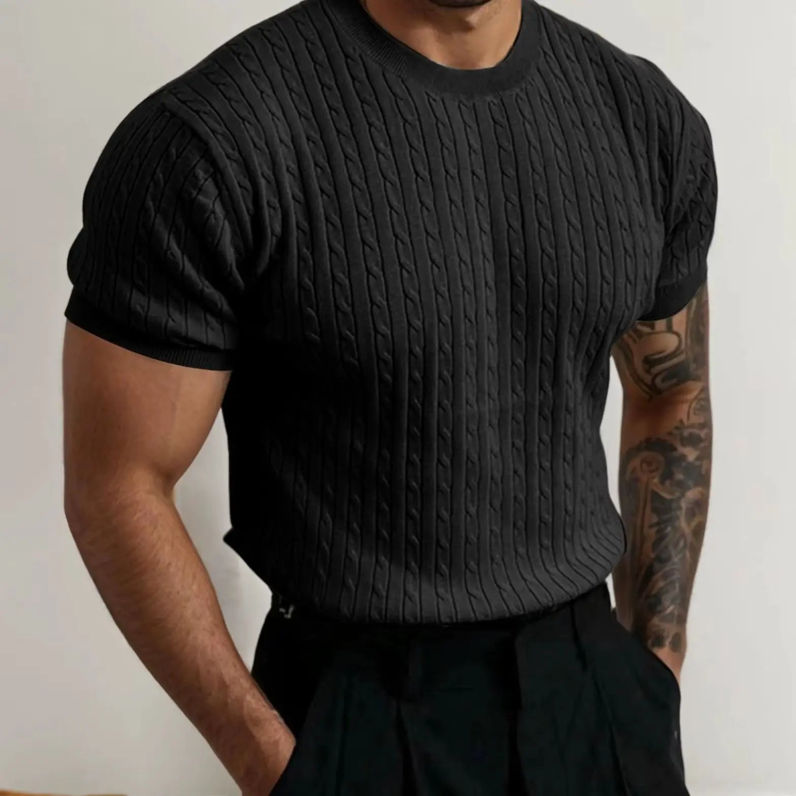 Men’s Short-Sleeve Crewneck Knit Pullover