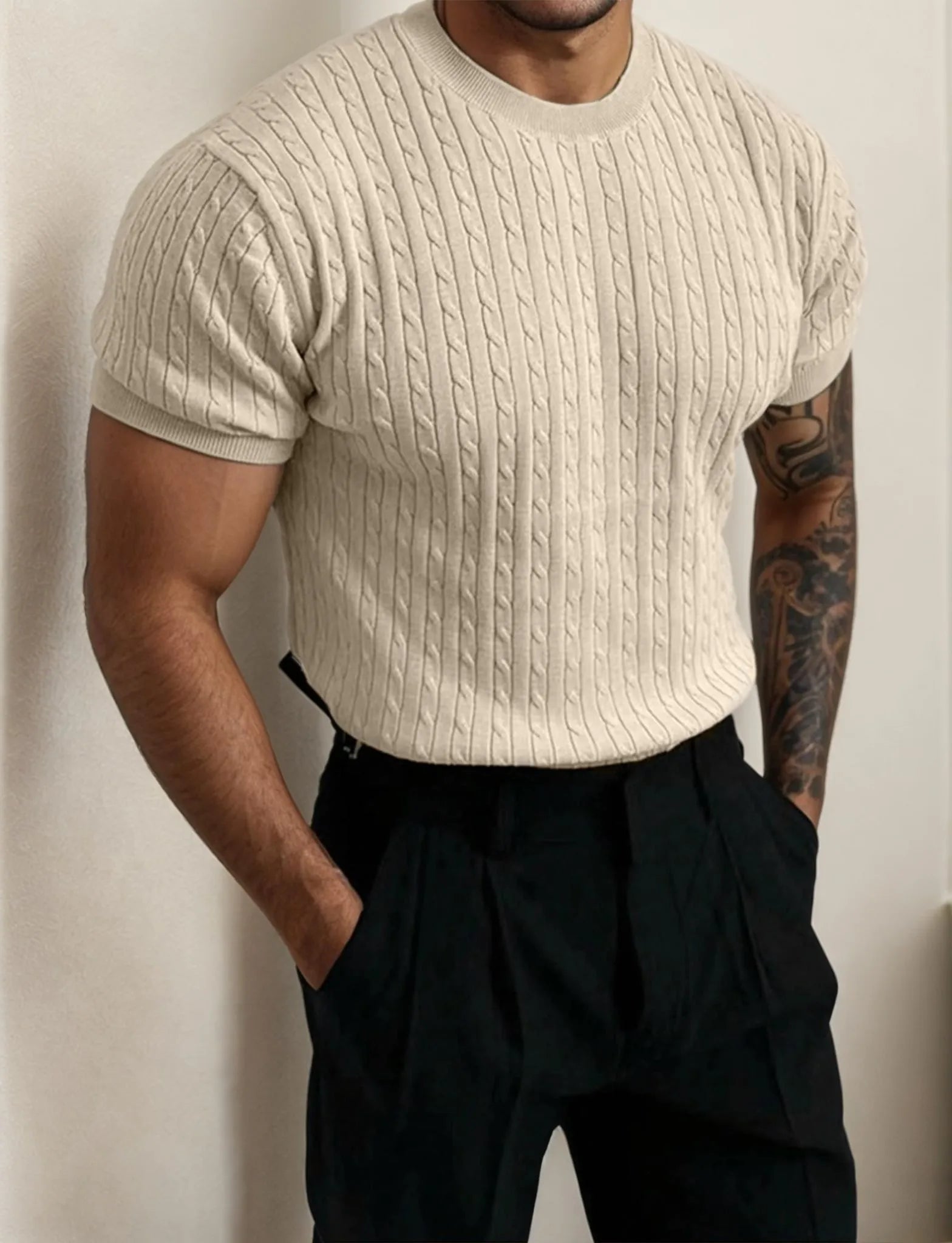 Men’s Short-Sleeve Crewneck Knit Pullover