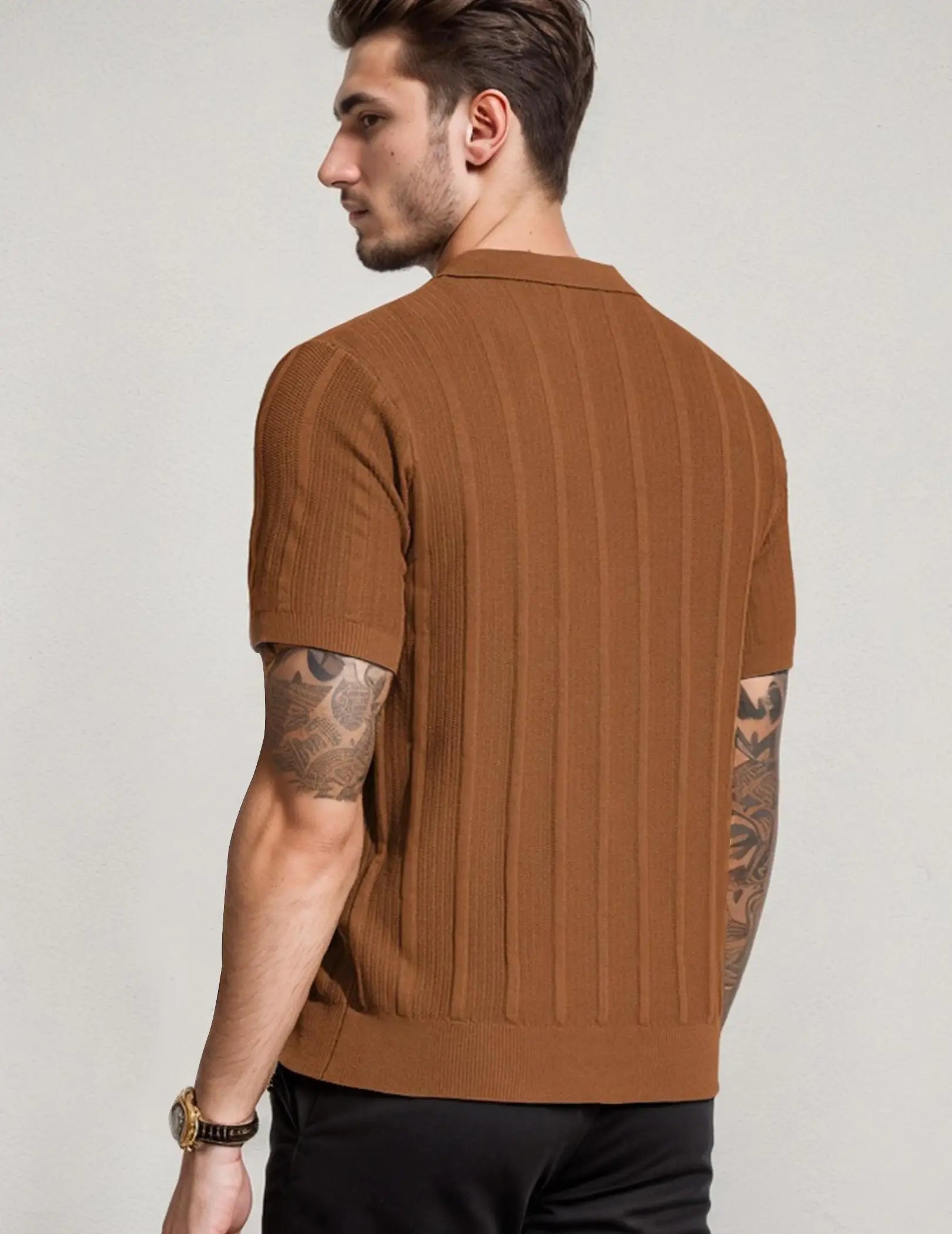 Men’s Long-Sleeve Textured Polo Shirt – Casual & Refined