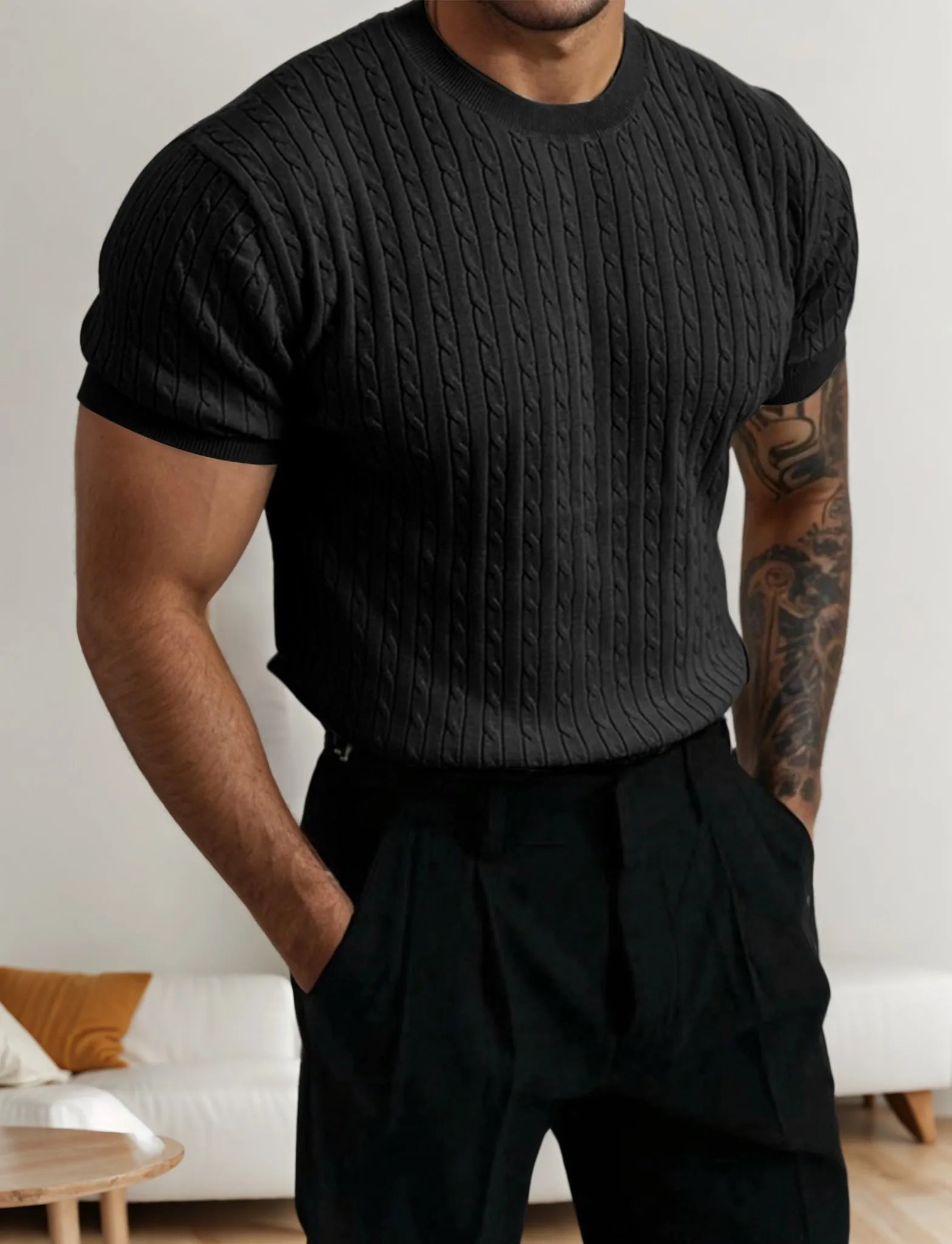Men’s Short-Sleeve Crewneck Knit Pullover