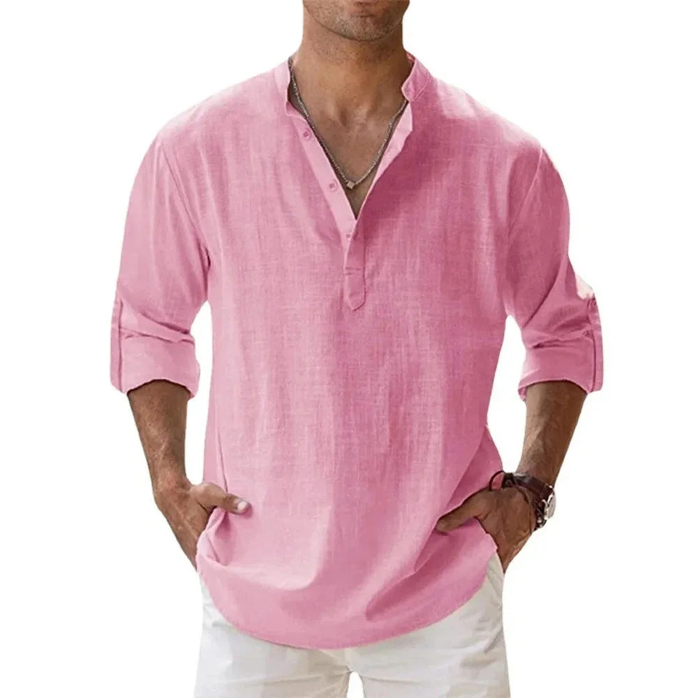 Men’s Summer Cotton-Linen Short Sleeve Shirt