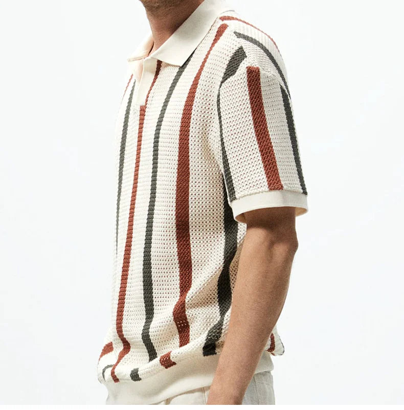 Men’s Chunky Knit Short-Sleeve Polo – Striped, Casual Summer Wear