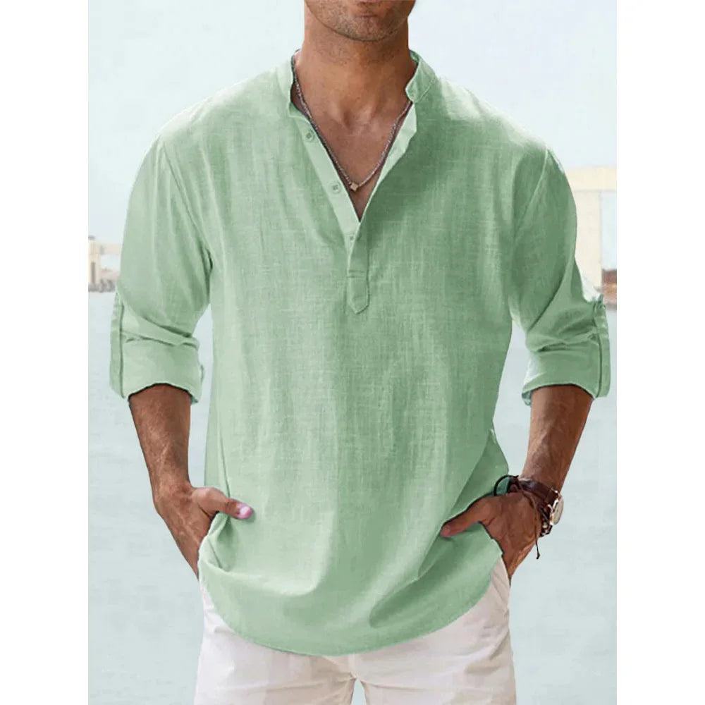 Men’s Summer Cotton-Linen Short Sleeve Shirt