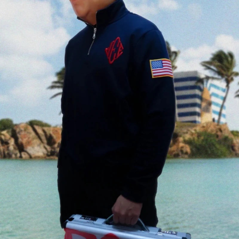 Jeffrey Epstein Quarter Zip Navy Blue Sweatshirt Retro Y2K