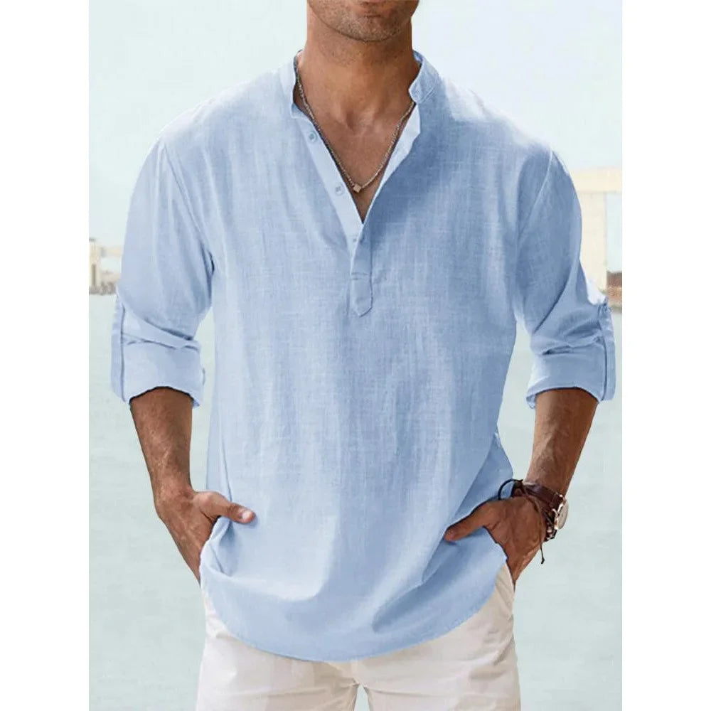 Men’s Summer Cotton-Linen Short Sleeve Shirt