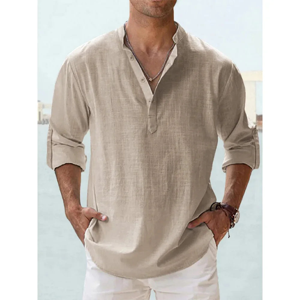 Men’s Summer Cotton-Linen Short Sleeve Shirt