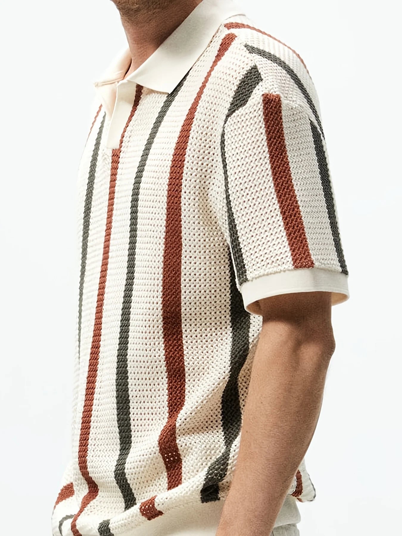 Men’s Chunky Knit Short-Sleeve Polo – Striped, Casual Summer Wear