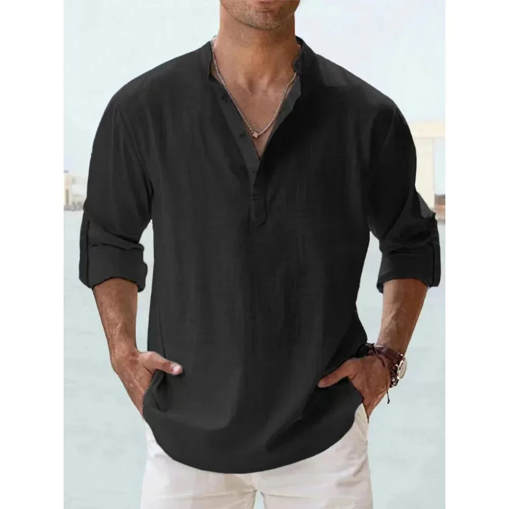 Men’s Summer Cotton-Linen Short Sleeve Shirt