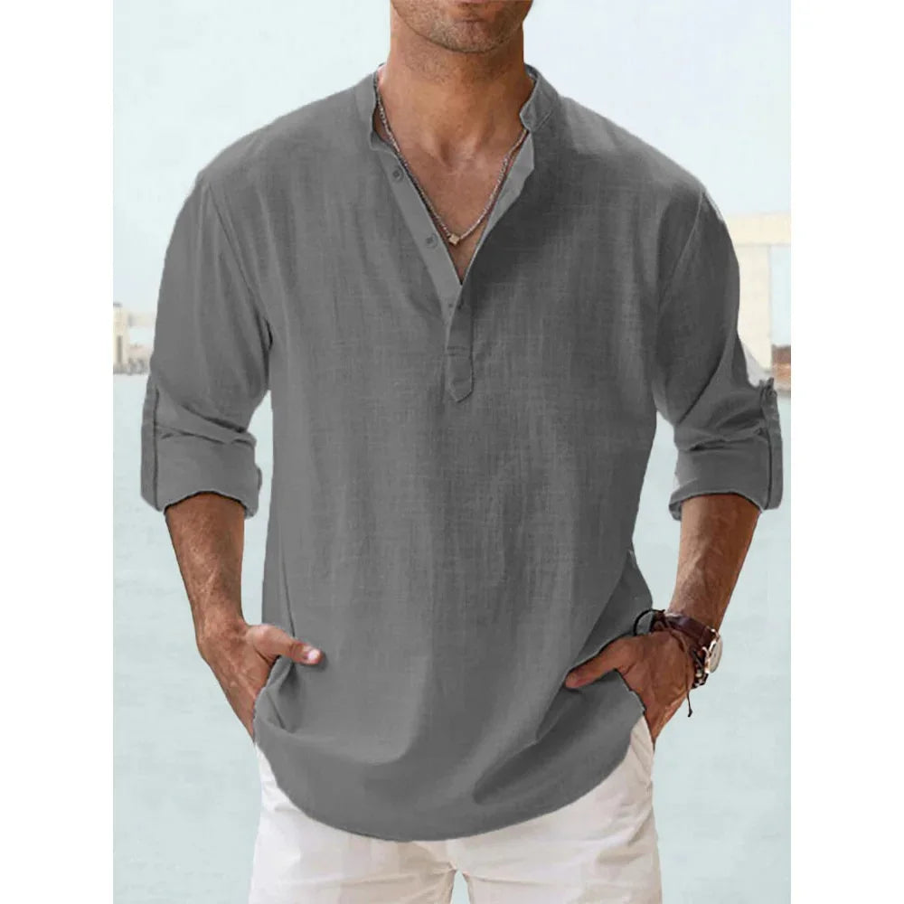 Men’s Summer Cotton-Linen Short Sleeve Shirt