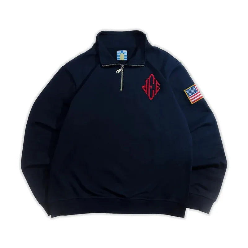 Jeffrey Epstein Quarter Zip Navy Blue Sweatshirt Retro Y2K