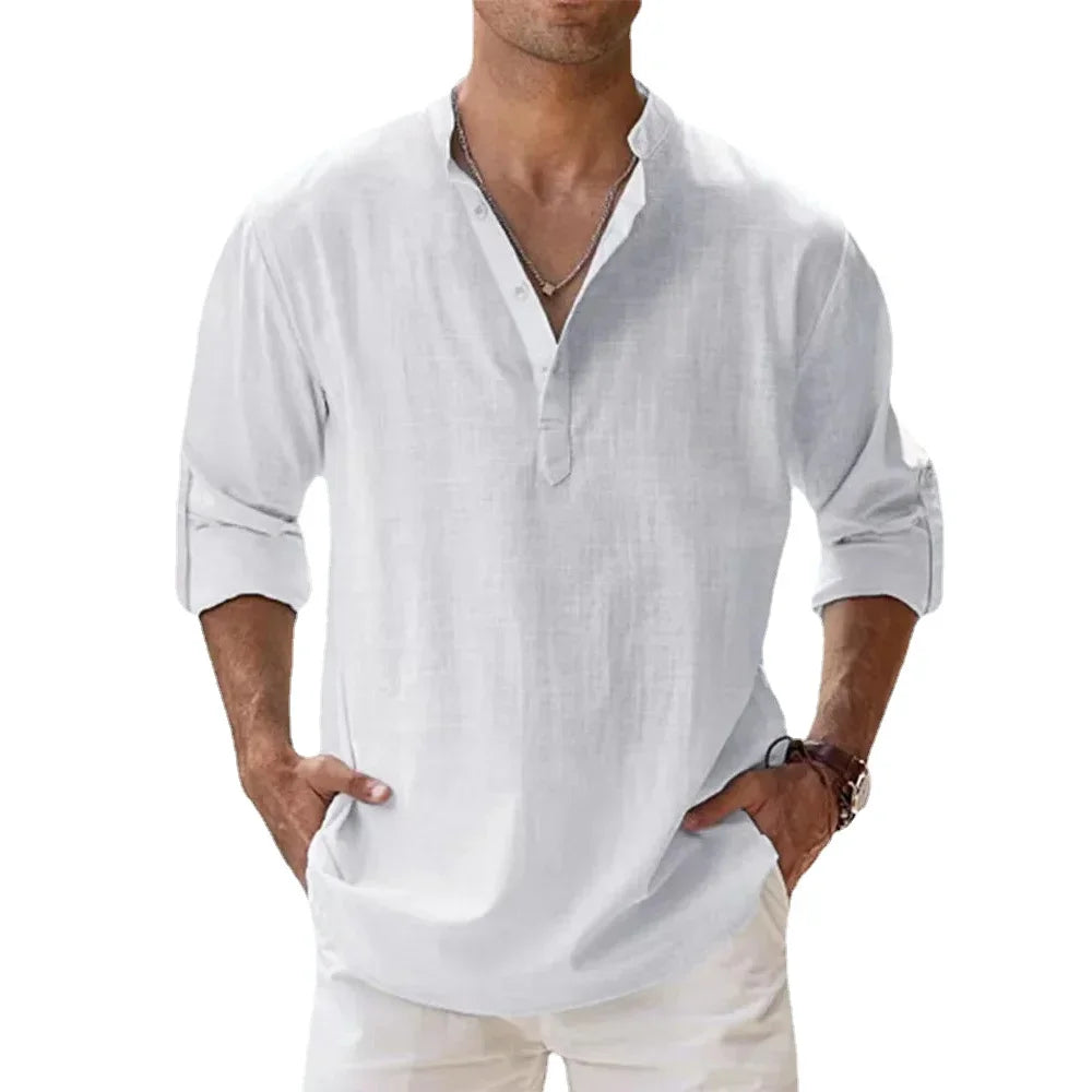 Men’s Summer Cotton-Linen Short Sleeve Shirt